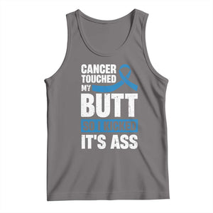 Colon Cancer Awareness Tank Top Cancer Touched My Butt So I Kicked It's Ass Dark Blue Ribbon TS11 Deep Heather Print Your Wear