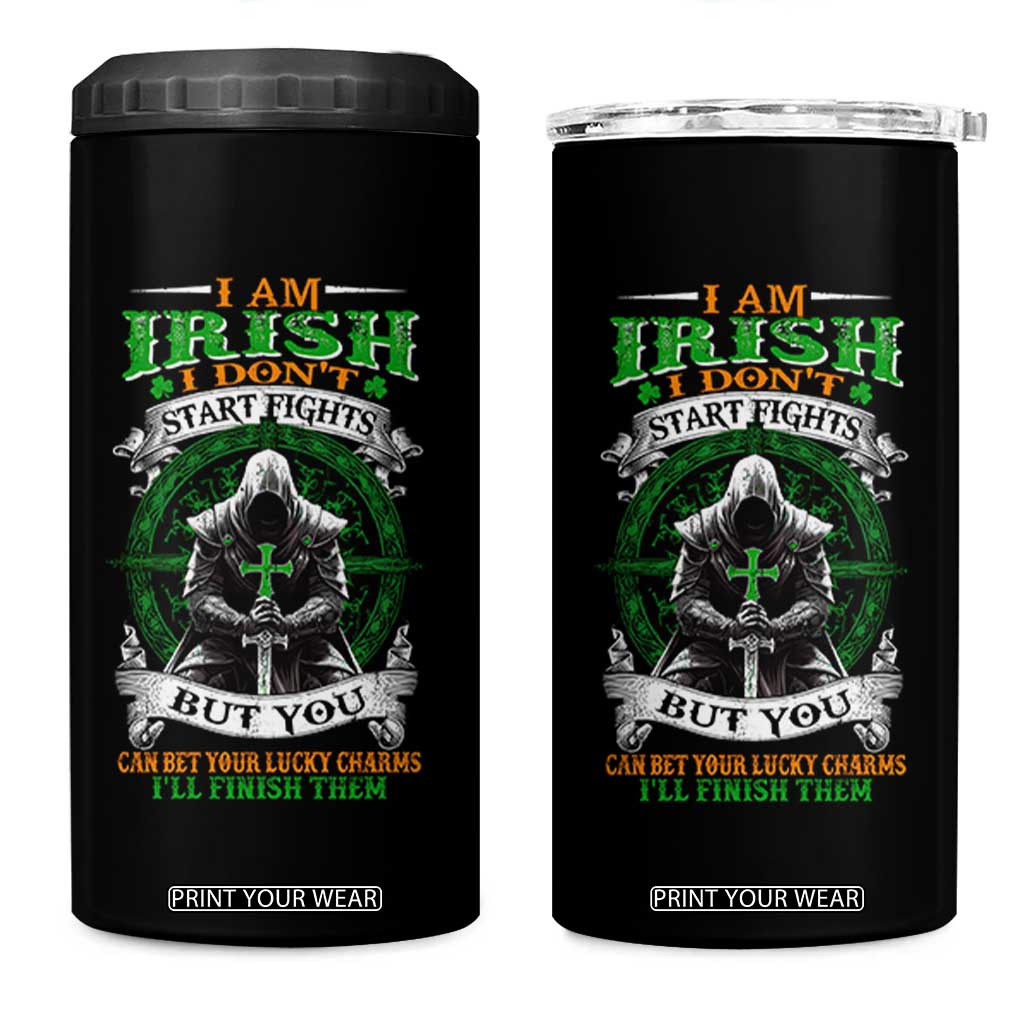 Irish Pride 4 in 1 Can Cooler Tumbler I Am Irish I Don't Start Fights But You Can Bet Your Lucky Charms TS11 One Size: 16 oz Black Print Your Wear