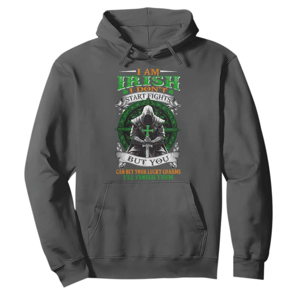 Irish Pride Hoodie I Am Irish I Don't Start Fights But You Can Bet Your Lucky Charms TS11 Dark Heather Print Your Wear