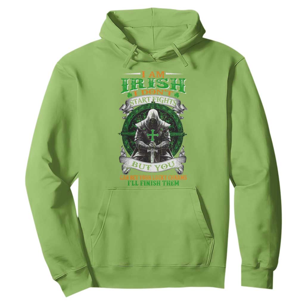 Irish Pride Hoodie I Am Irish I Don't Start Fights But You Can Bet Your Lucky Charms TS11 Lime Print Your Wear