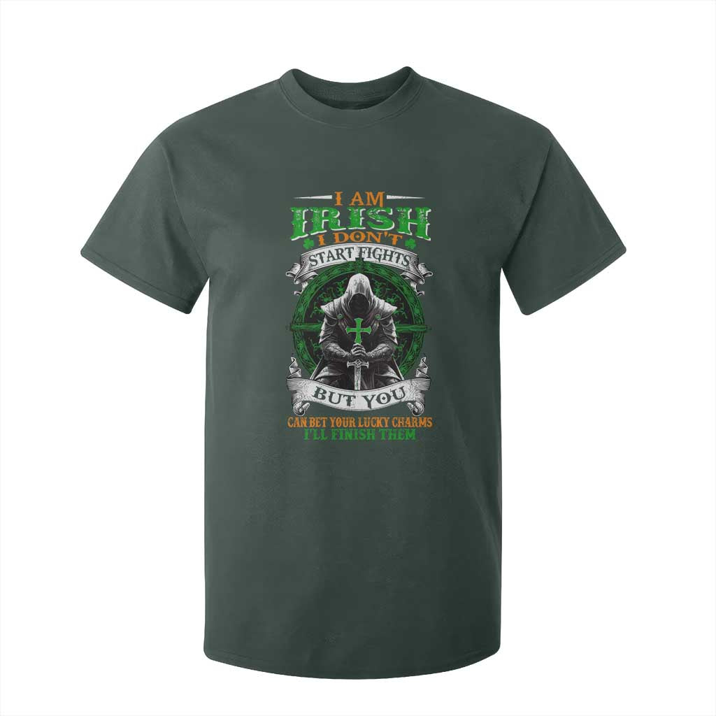 Irish Pride T Shirt For Kid I Am Irish I Don't Start Fights But You Can Bet Your Lucky Charms TS11 Dark Forest Green Print Your Wear