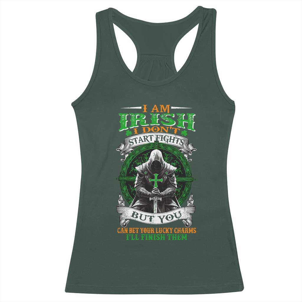 Irish Pride Racerback Tank Top I Am Irish I Don't Start Fights But You Can Bet Your Lucky Charms TS11 Dark Forest Green Print Your Wear