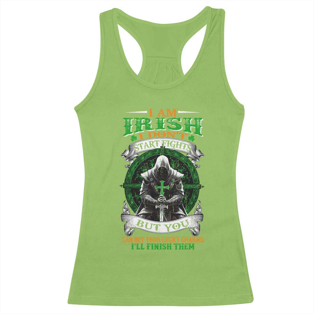 Irish Pride Racerback Tank Top I Am Irish I Don't Start Fights But You Can Bet Your Lucky Charms TS11 Lime Print Your Wear