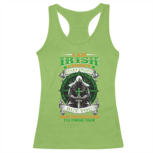 Irish Pride Racerback Tank Top I Am Irish I Don't Start Fights But You Can Bet Your Lucky Charms TS11 Lime Print Your Wear