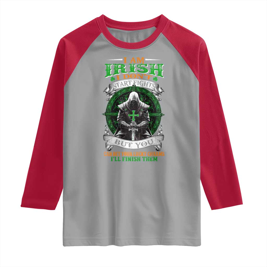 Irish Pride Raglan Shirt I Am Irish I Don't Start Fights But You Can Bet Your Lucky Charms TS11 Sport Gray Red Print Your Wear