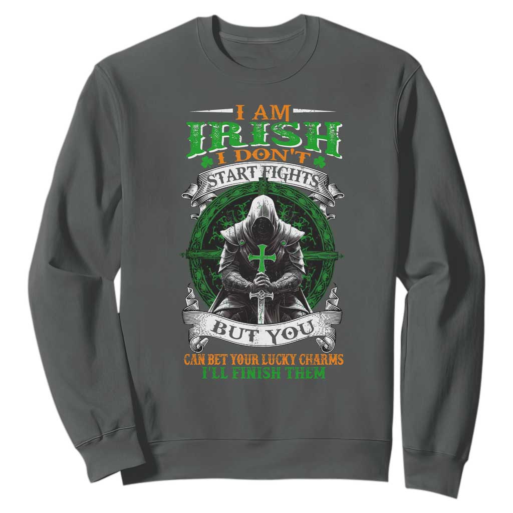 Irish Pride Sweatshirt I Am Irish I Don't Start Fights But You Can Bet Your Lucky Charms TS11 Dark Heather Print Your Wear