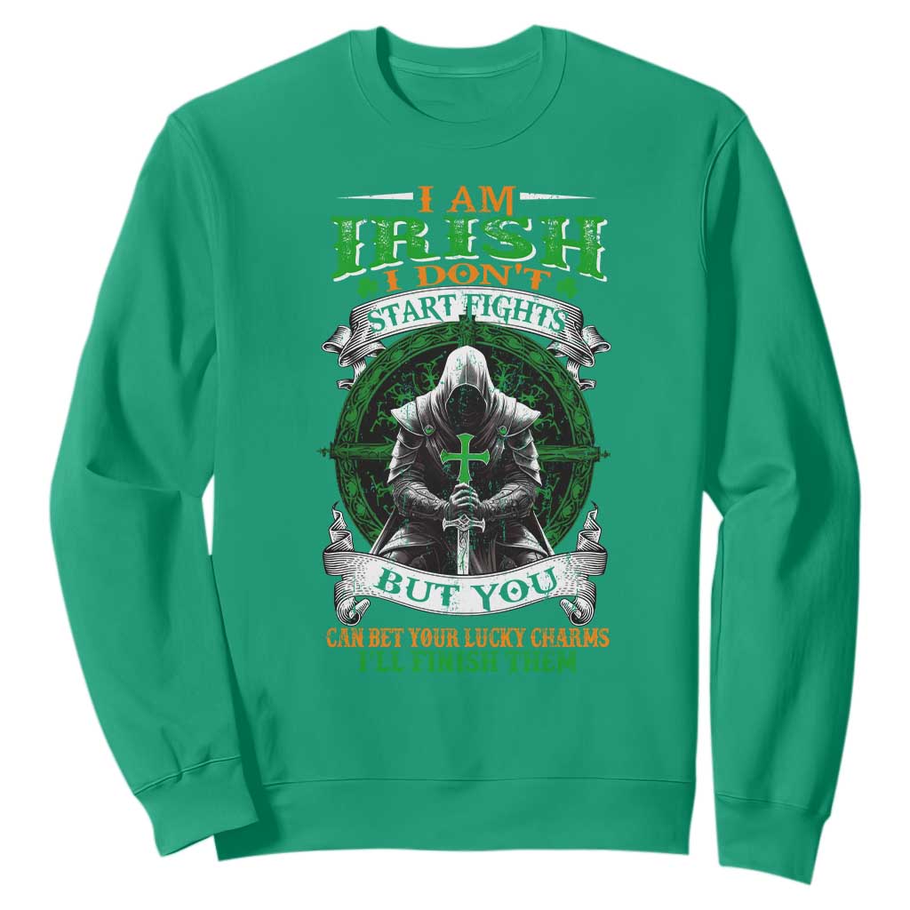 Irish Pride Sweatshirt I Am Irish I Don't Start Fights But You Can Bet Your Lucky Charms TS11 Irish Green Print Your Wear