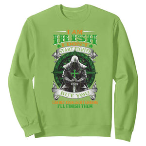 Irish Pride Sweatshirt I Am Irish I Don't Start Fights But You Can Bet Your Lucky Charms TS11 Lime Print Your Wear