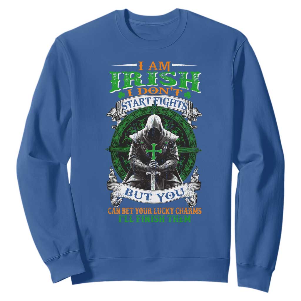 Irish Pride Sweatshirt I Am Irish I Don't Start Fights But You Can Bet Your Lucky Charms TS11 Royal Blue Print Your Wear