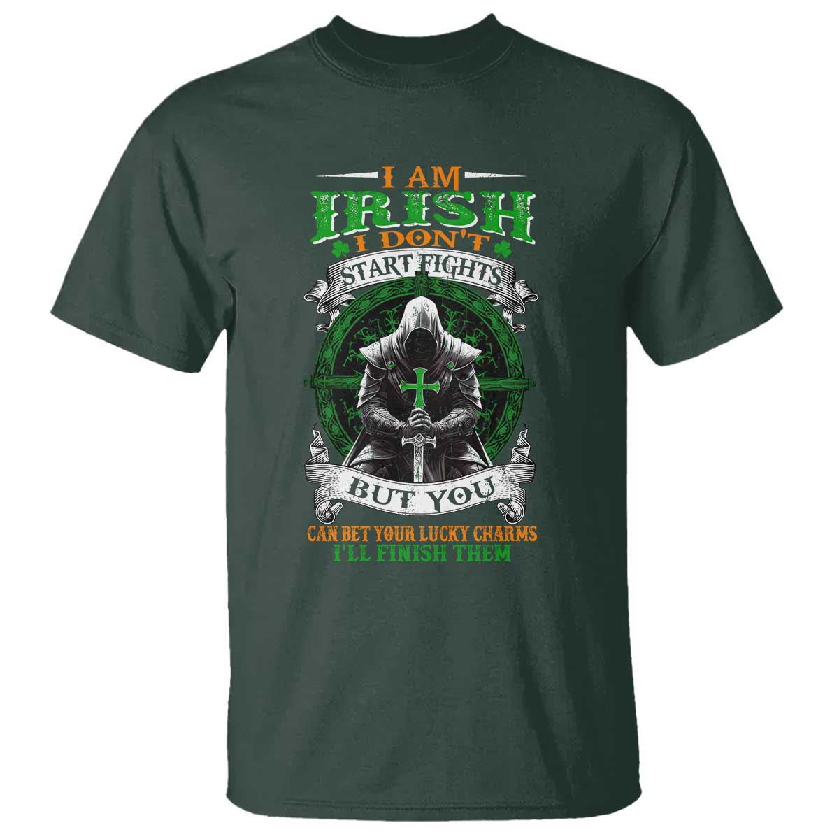 Irish Pride T Shirt I Am Irish I Don't Start Fights But You Can Bet Your Lucky Charms TS11 Dark Forest Green Print Your Wear