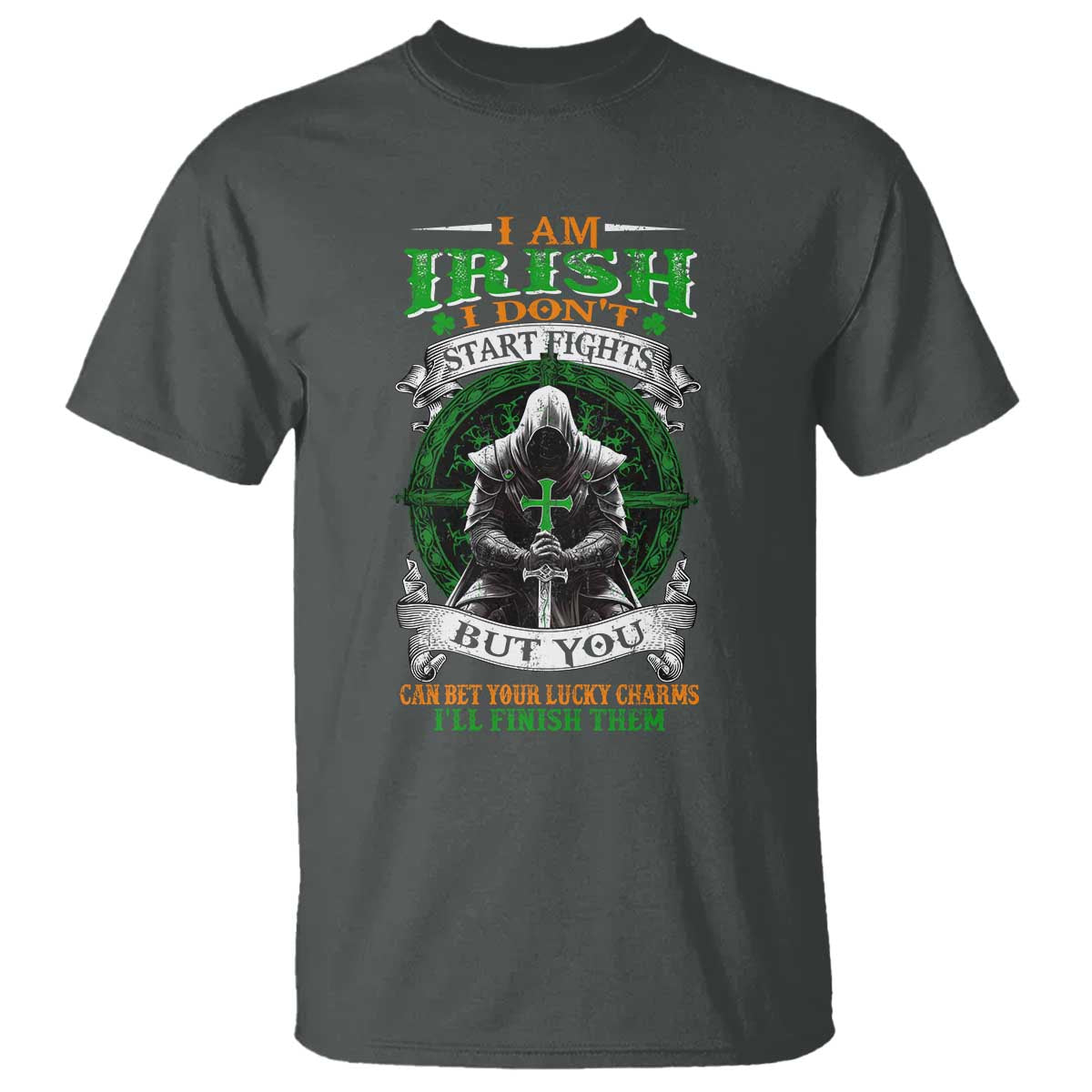 Irish Pride T Shirt I Am Irish I Don't Start Fights But You Can Bet Your Lucky Charms TS11 Dark Heather Print Your Wear