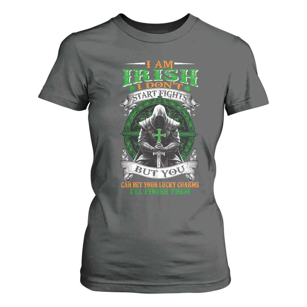 Irish Pride T Shirt For Women I Am Irish I Don't Start Fights But You Can Bet Your Lucky Charms TS11 Dark Heather Print Your Wear