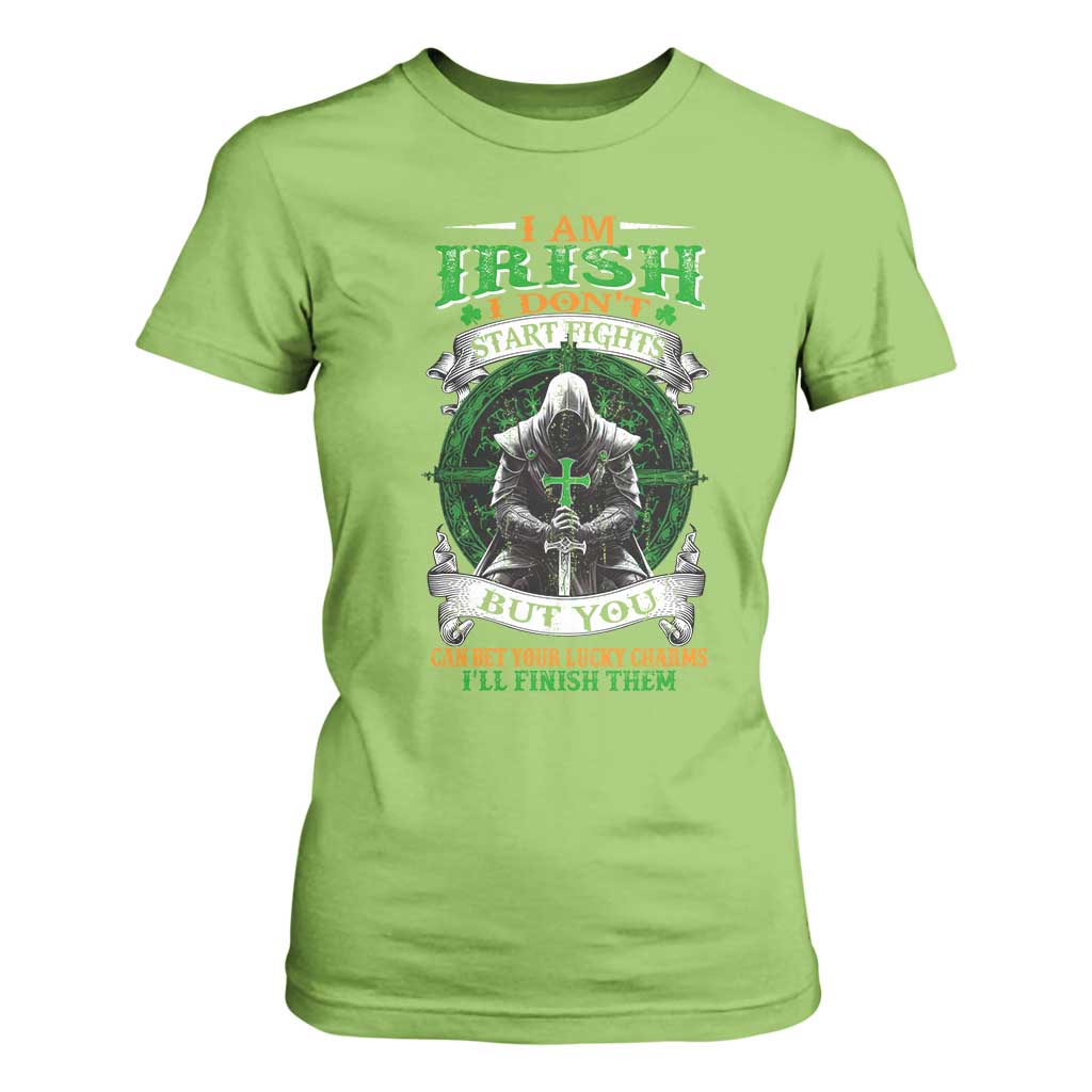 Irish Pride T Shirt For Women I Am Irish I Don't Start Fights But You Can Bet Your Lucky Charms TS11 Lime Print Your Wear