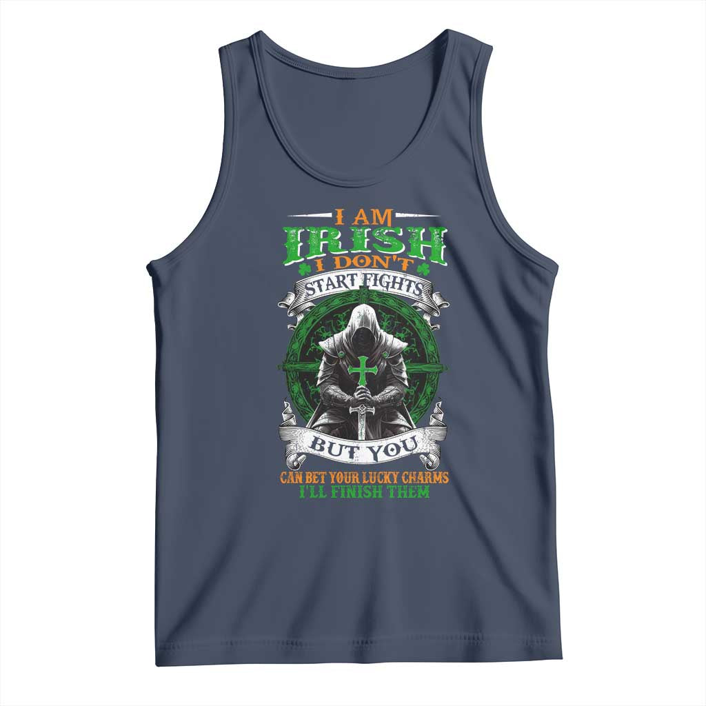 Irish Pride Tank Top I Am Irish I Don't Start Fights But You Can Bet Your Lucky Charms TS11 Navy Print Your Wear