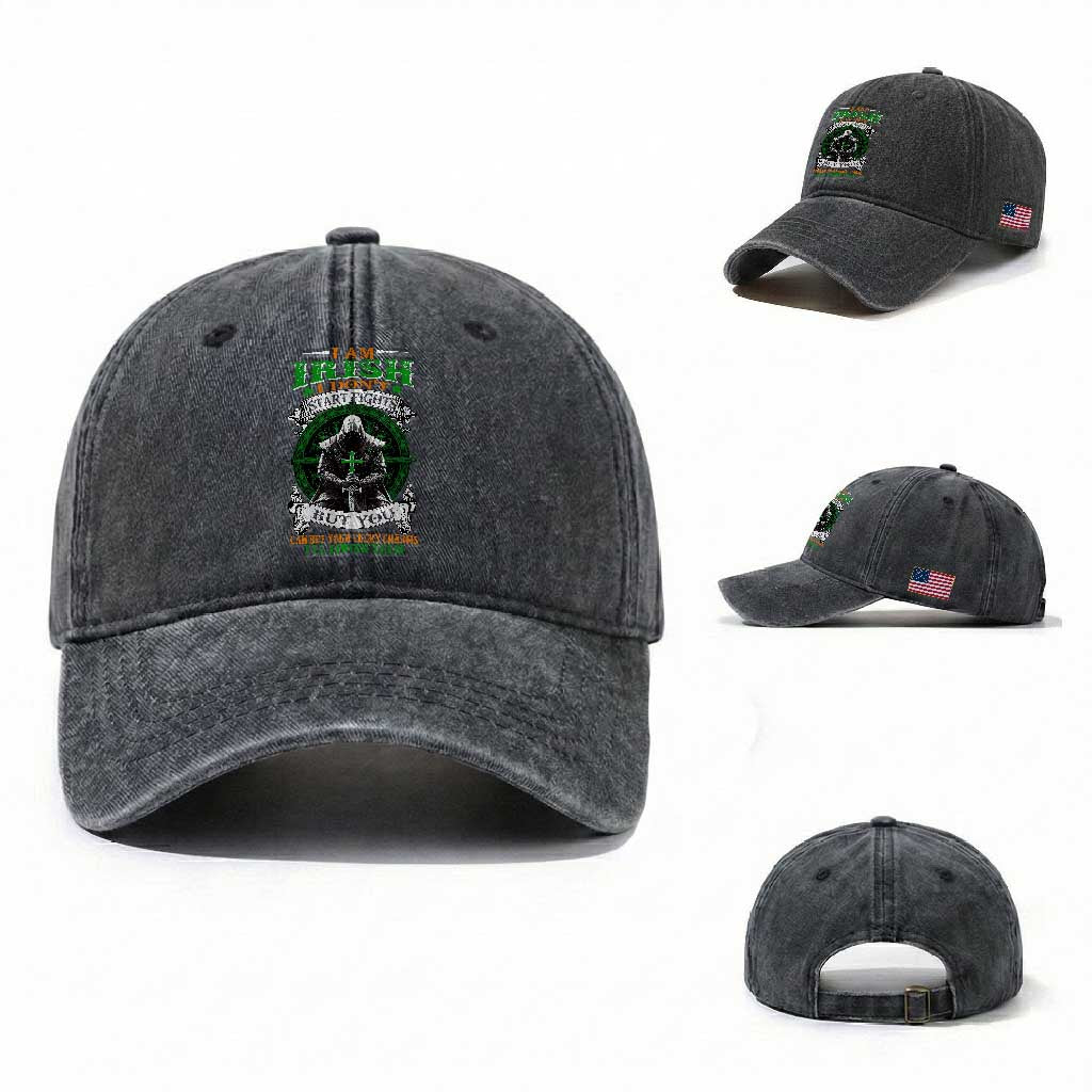 Irish Pride Washed Cotton Baseball Cap I Am Irish I Don't Start Fights But You Can Bet Your Lucky Charms TS11 Washed Cap Universal Fit Dark Gray Print Your Wear