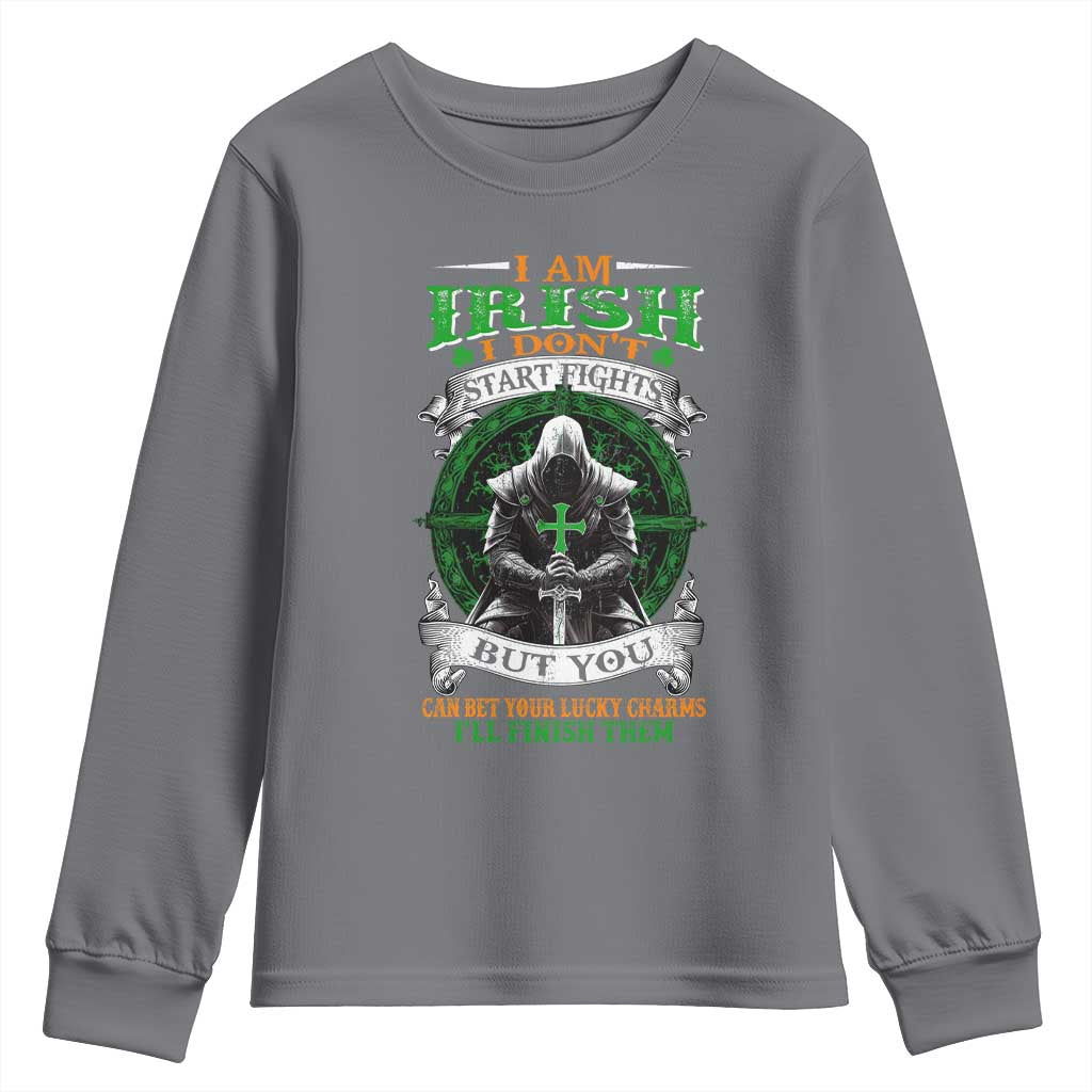 Irish Pride Youth Sweatshirt I Am Irish I Don't Start Fights But You Can Bet Your Lucky Charms TS11 Charcoal Print Your Wear