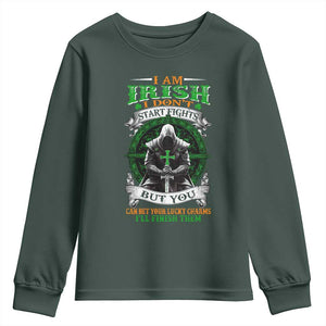 Irish Pride Youth Sweatshirt I Am Irish I Don't Start Fights But You Can Bet Your Lucky Charms TS11 Dark Forest Green Print Your Wear
