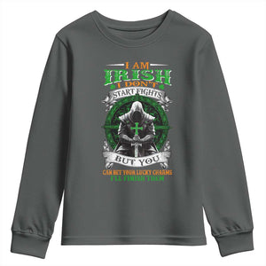 Irish Pride Youth Sweatshirt I Am Irish I Don't Start Fights But You Can Bet Your Lucky Charms TS11 Dark Heather Print Your Wear