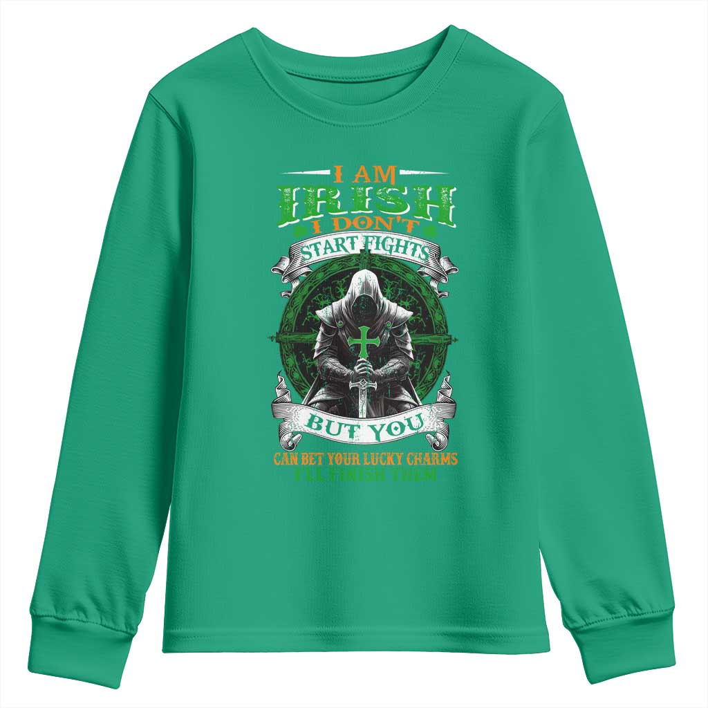 Irish Pride Youth Sweatshirt I Am Irish I Don't Start Fights But You Can Bet Your Lucky Charms TS11 Irish Green Print Your Wear
