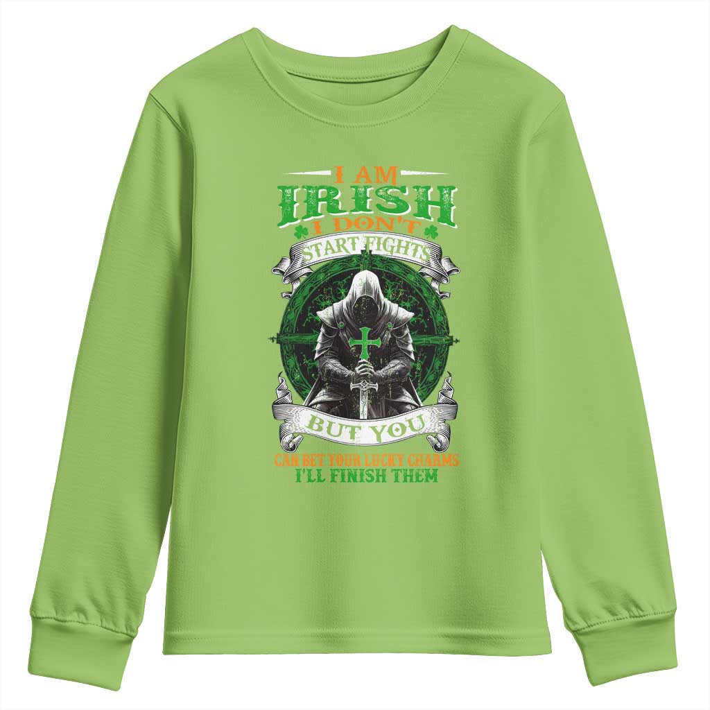 Irish Pride Youth Sweatshirt I Am Irish I Don't Start Fights But You Can Bet Your Lucky Charms TS11 Lime Print Your Wear