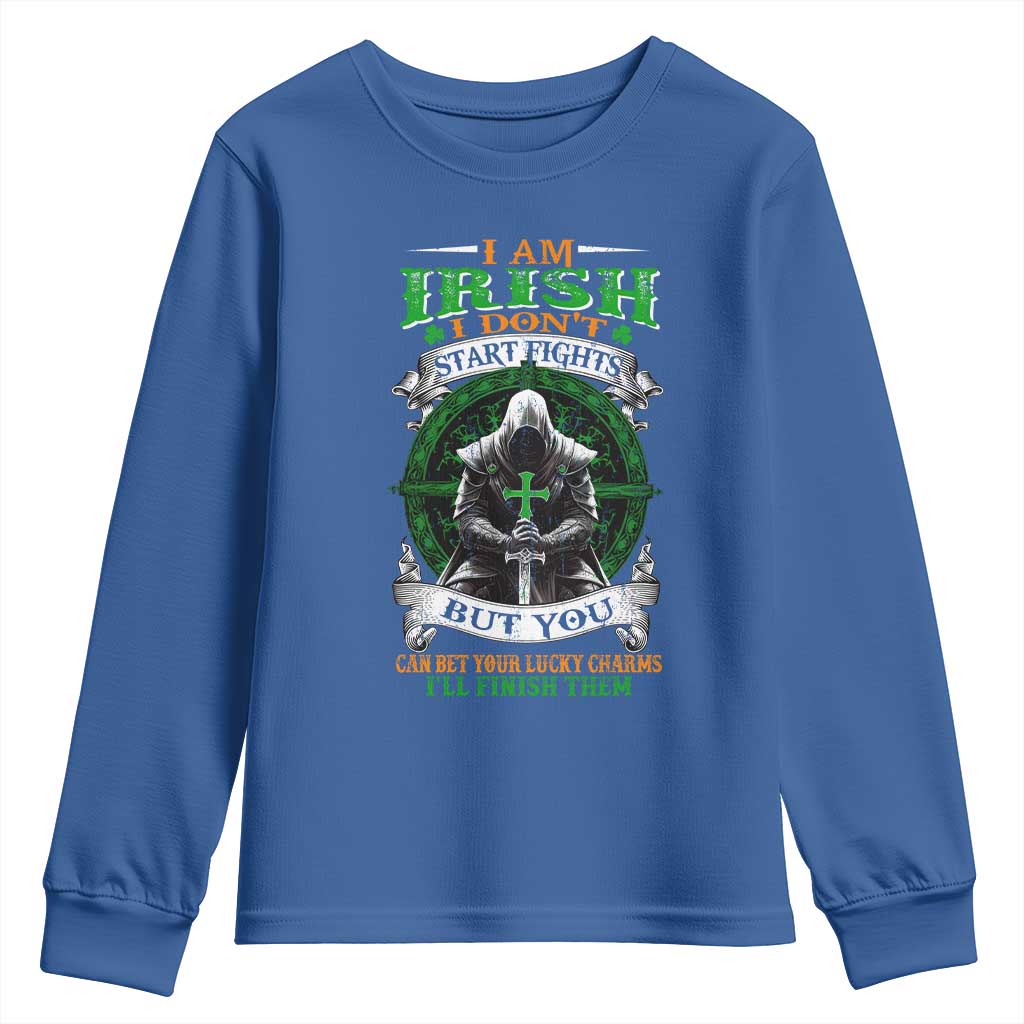 Irish Pride Youth Sweatshirt I Am Irish I Don't Start Fights But You Can Bet Your Lucky Charms TS11 Royal Blue Print Your Wear