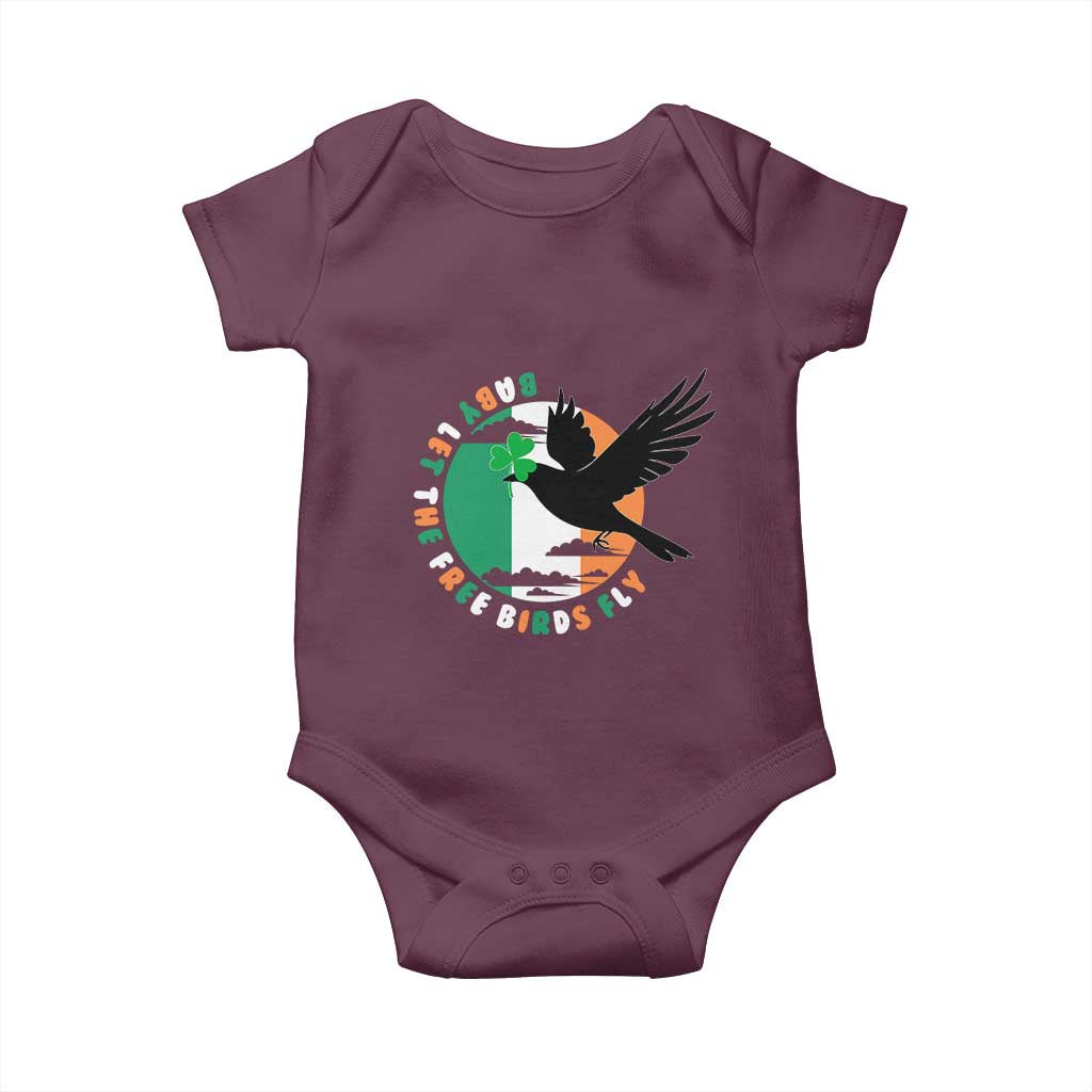 Irish Pride Baby Onesie Baby Let The Free Birds Fly Ireland Flag Shamrock TS11 Maroon Print Your Wear