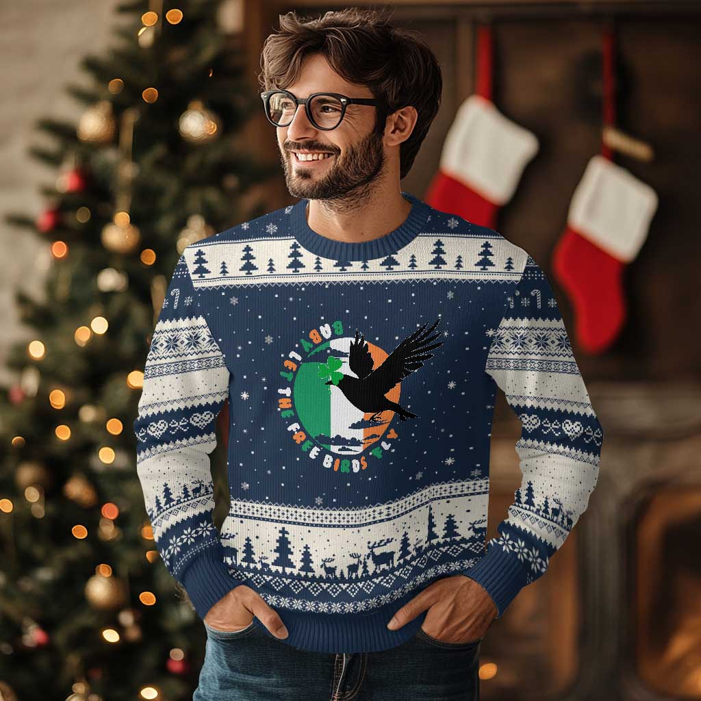 Irish Pride Ugly Christmas Sweater Baby Let The Free Birds Fly Ireland Flag Shamrock TS11 Navy Beige Print Your Wear