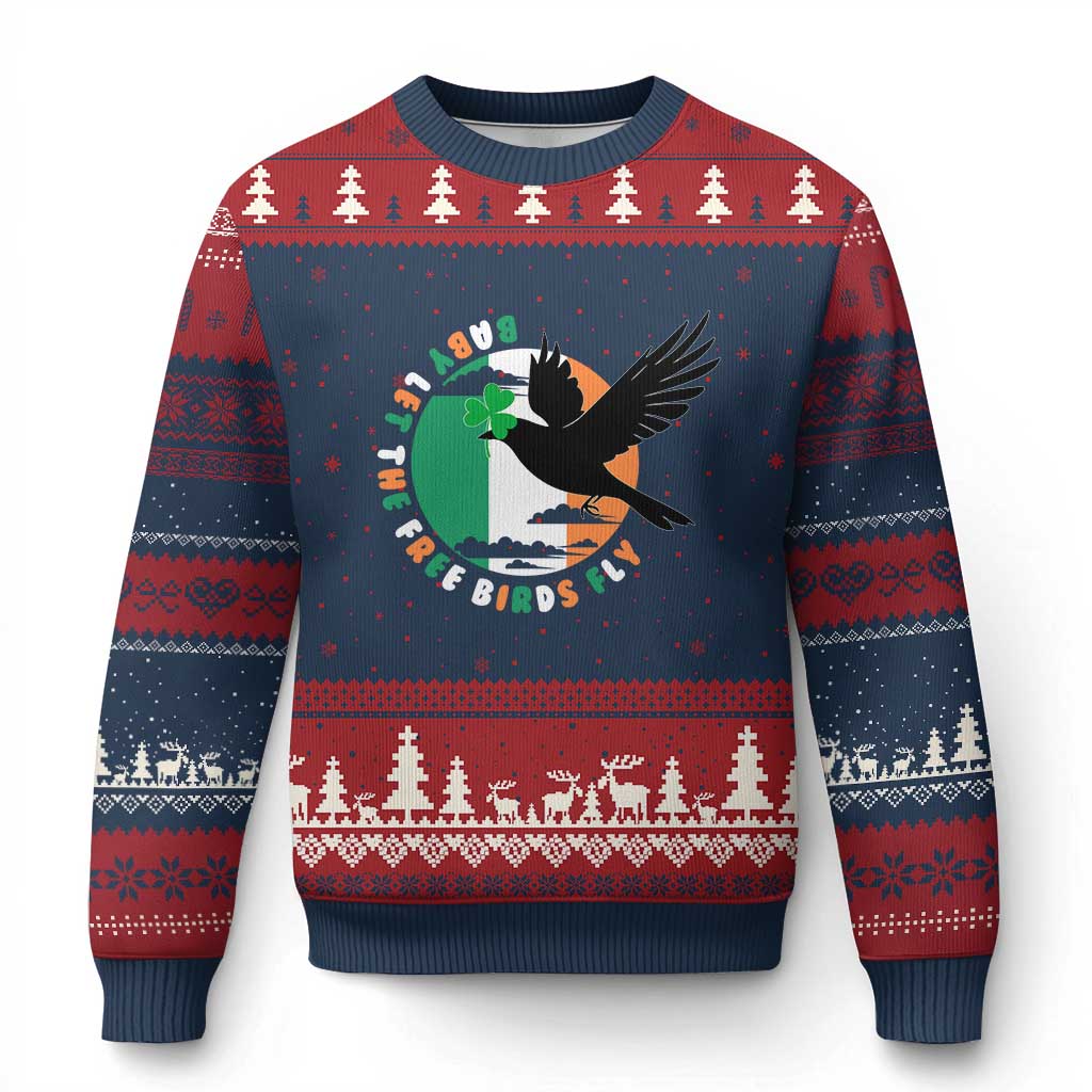 Irish Pride Ugly Christmas Sweater Baby Let The Free Birds Fly Ireland Flag Shamrock TS11 Navy Red Print Your Wear