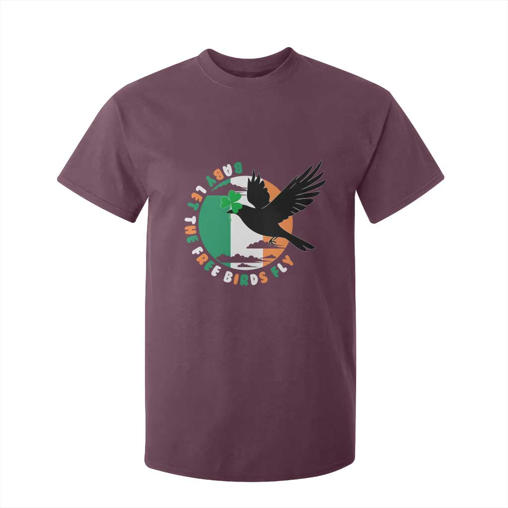 Irish Pride T Shirt For Kid Baby Let The Free Birds Fly Ireland Flag Shamrock TS11 Maroon Print Your Wear