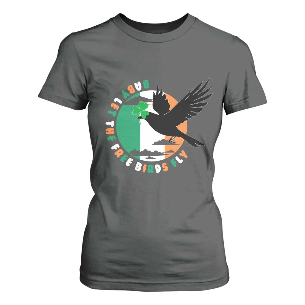 Irish Pride T Shirt For Women Baby Let The Free Birds Fly Ireland Flag Shamrock TS11 Dark Heather Print Your Wear