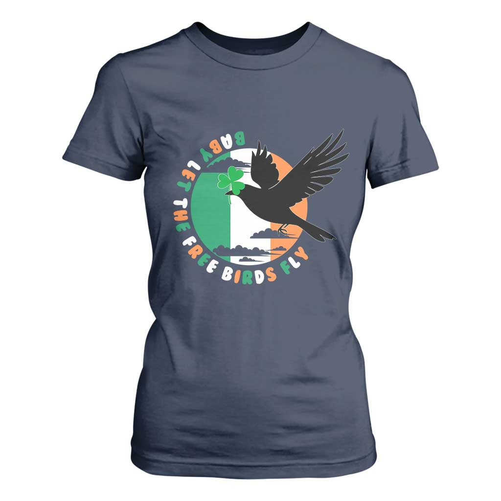 Irish Pride T Shirt For Women Baby Let The Free Birds Fly Ireland Flag Shamrock TS11 Navy Print Your Wear