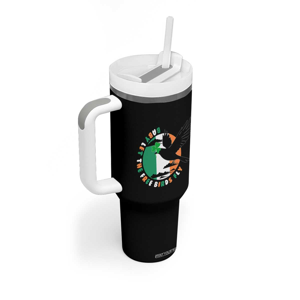 Irish Pride Tumbler With Handle Baby Let The Free Birds Fly Ireland Flag Shamrock TS11 Print Your Wear