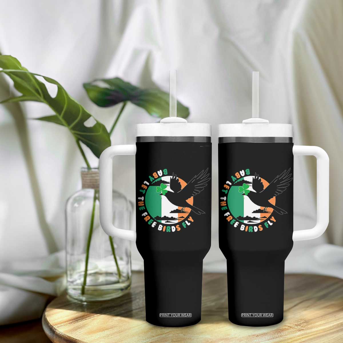Irish Pride Tumbler With Handle Baby Let The Free Birds Fly Ireland Flag Shamrock TS11 Print Your Wear