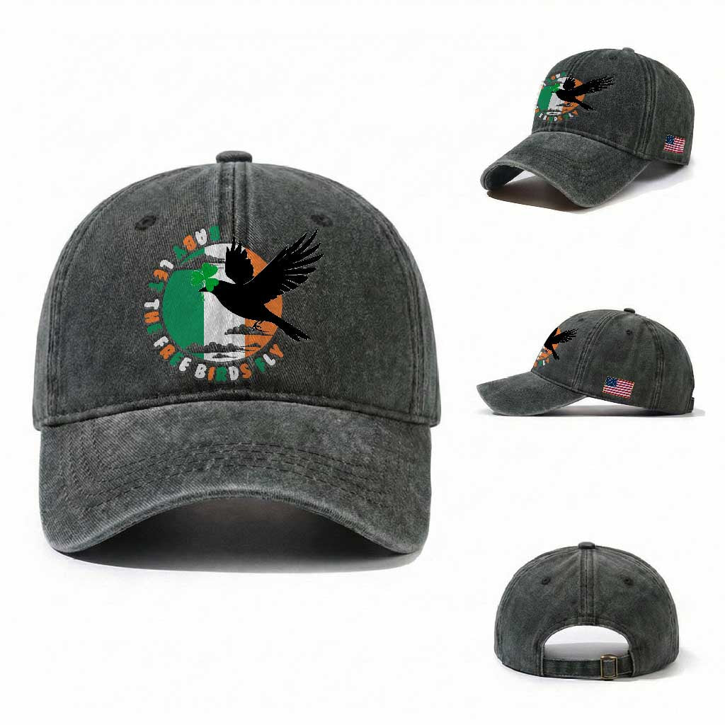 Irish Pride Washed Cotton Baseball Cap Baby Let The Free Birds Fly Ireland Flag Shamrock TS11 Washed Cap Universal Fit Dark Green Print Your Wear