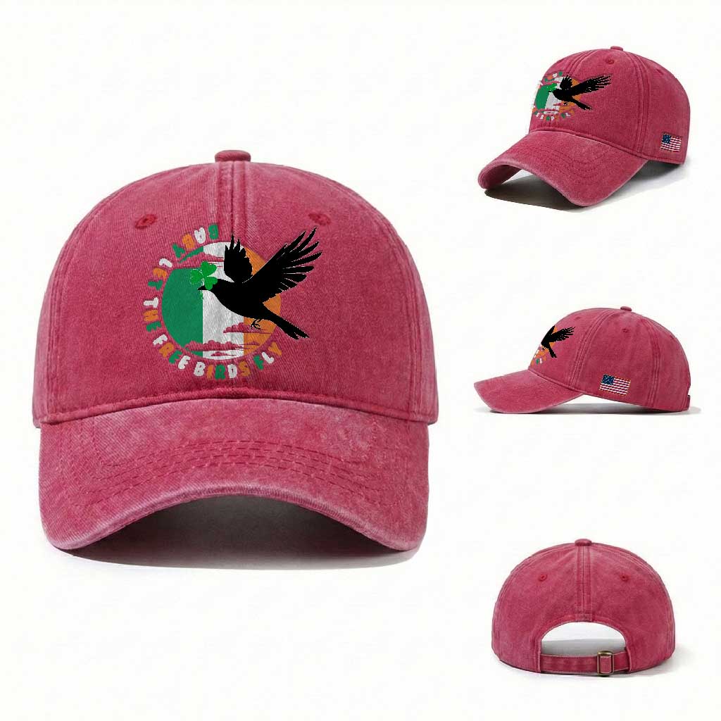 Irish Pride Washed Cotton Baseball Cap Baby Let The Free Birds Fly Ireland Flag Shamrock TS11 Washed Cap Universal Fit Red Print Your Wear