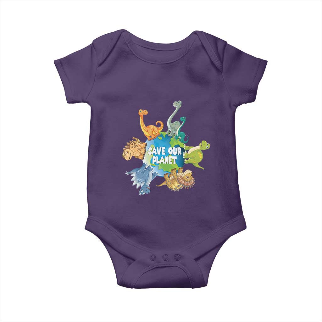 Earth Day Save Our Planet Baby Onesie Cute Dinosaurs Around World TS11 Purple Print Your Wear
