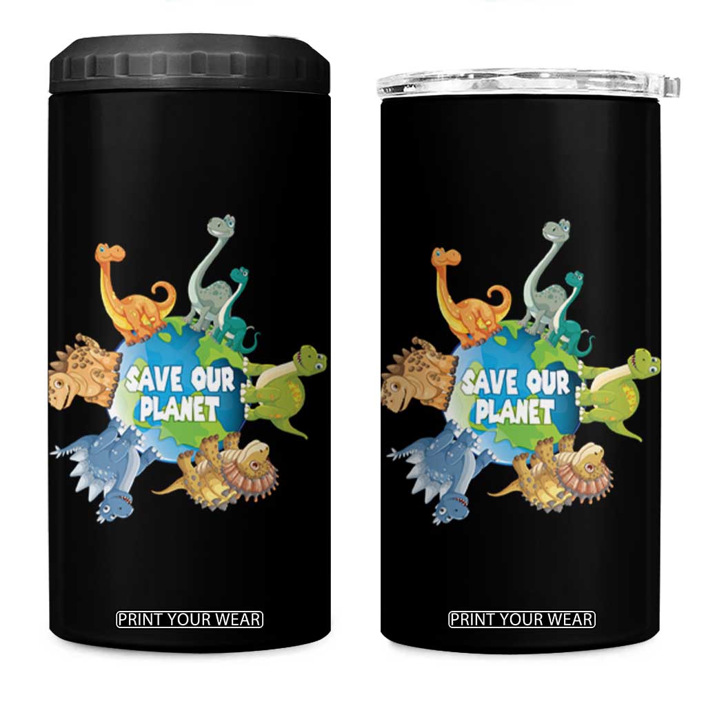 Earth Day Save Our Planet 4 in 1 Can Cooler Tumbler Cute Dinosaurs Around World TS11 One Size: 16 oz Black Print Your Wear