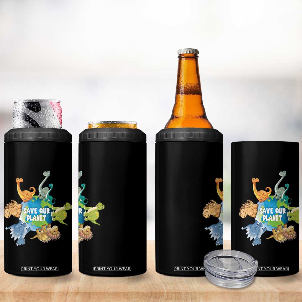 Earth Day Save Our Planet 4 in 1 Can Cooler Tumbler Cute Dinosaurs Around World TS11 Print Your Wear