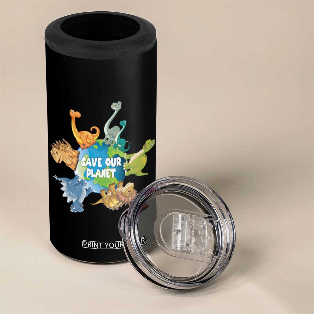 Earth Day Save Our Planet 4 in 1 Can Cooler Tumbler Cute Dinosaurs Around World TS11 Print Your Wear