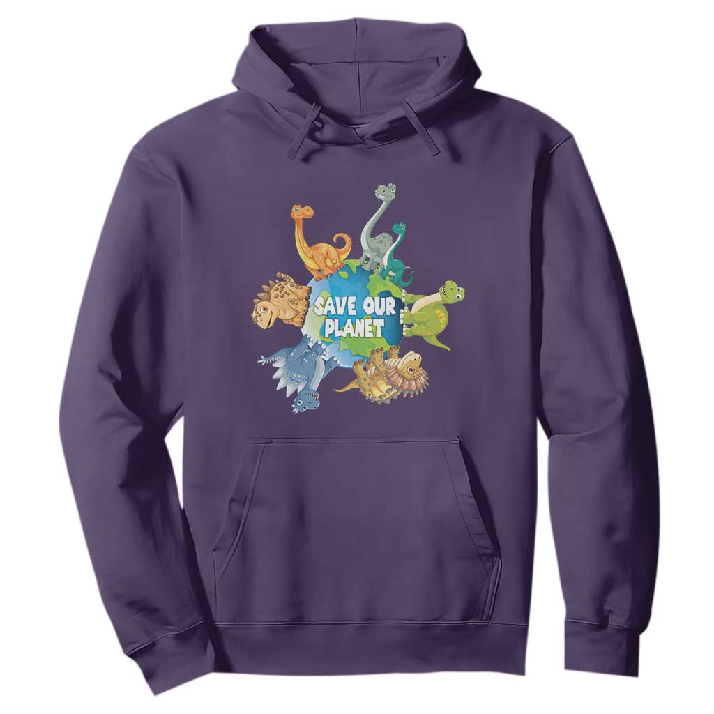 Earth Day Save Our Planet Hoodie Cute Dinosaurs Around World TS11 Purple Print Your Wear