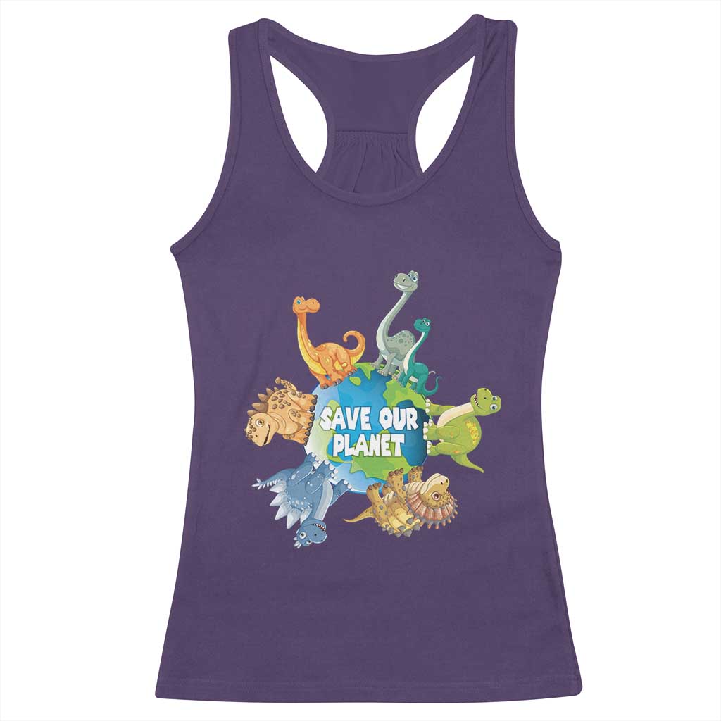 Earth Day Save Our Planet Racerback Tank Top Cute Dinosaurs Around World TS11 Purple Print Your Wear