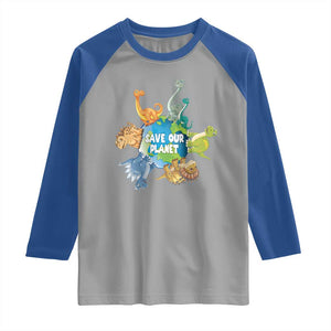 Earth Day Save Our Planet Raglan Shirt Cute Dinosaurs Around World TS11 Sport Gray Royal Print Your Wear