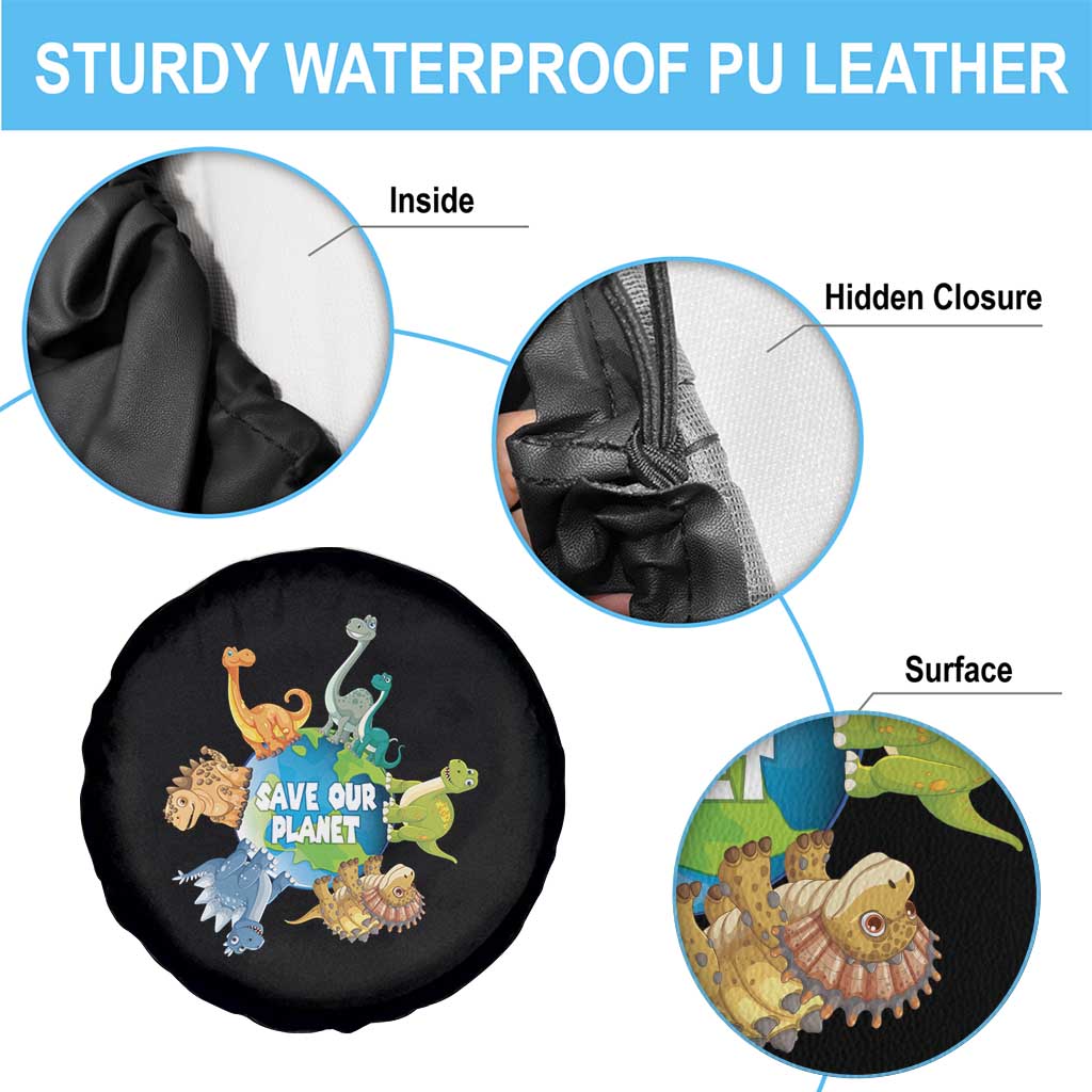 Earth Day Save Our Planet Spare Tire Cover Cute Dinosaurs Around World TS11 Print Your Wear