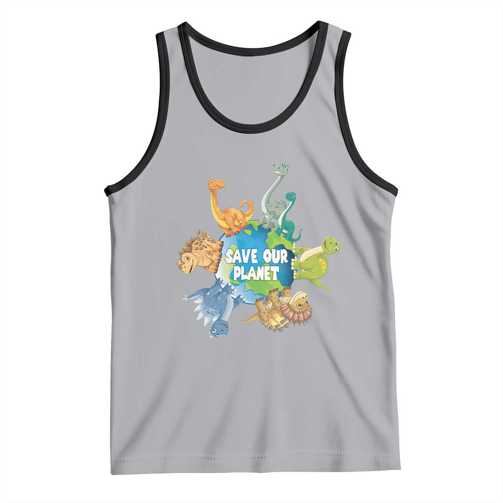 Earth Day Save Our Planet Tank Top Cute Dinosaurs Around World TS11 Athletic Heather Black Print Your Wear