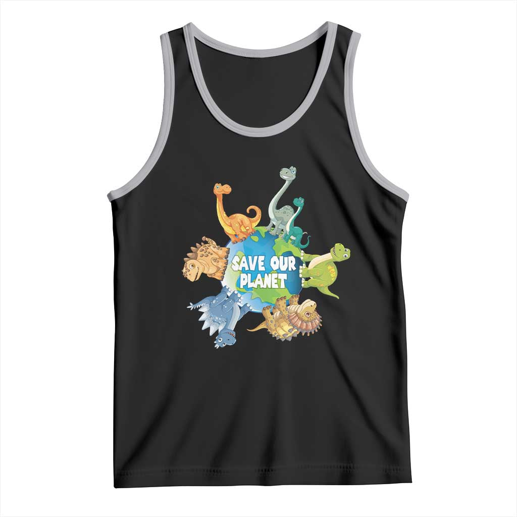 Earth Day Save Our Planet Tank Top Cute Dinosaurs Around World TS11 Black Athletic Heather Print Your Wear