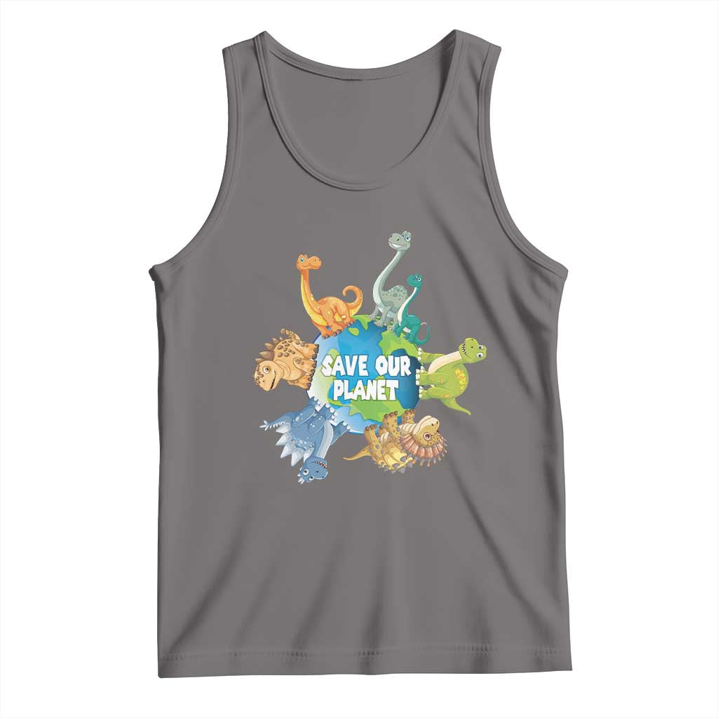 Earth Day Save Our Planet Tank Top Cute Dinosaurs Around World TS11 Deep Heather Print Your Wear
