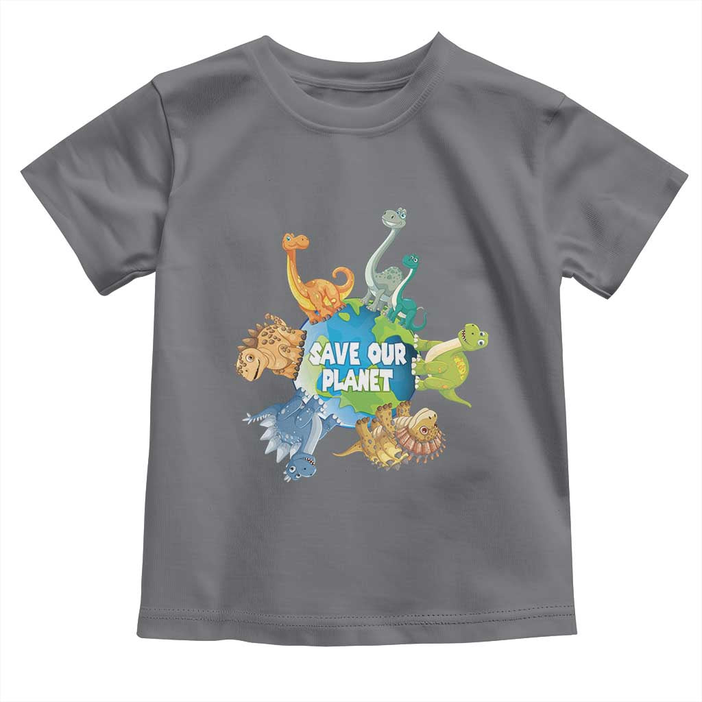 Earth Day Save Our Planet Toddler T Shirt Cute Dinosaurs Around World TS11 Charcoal Print Your Wear