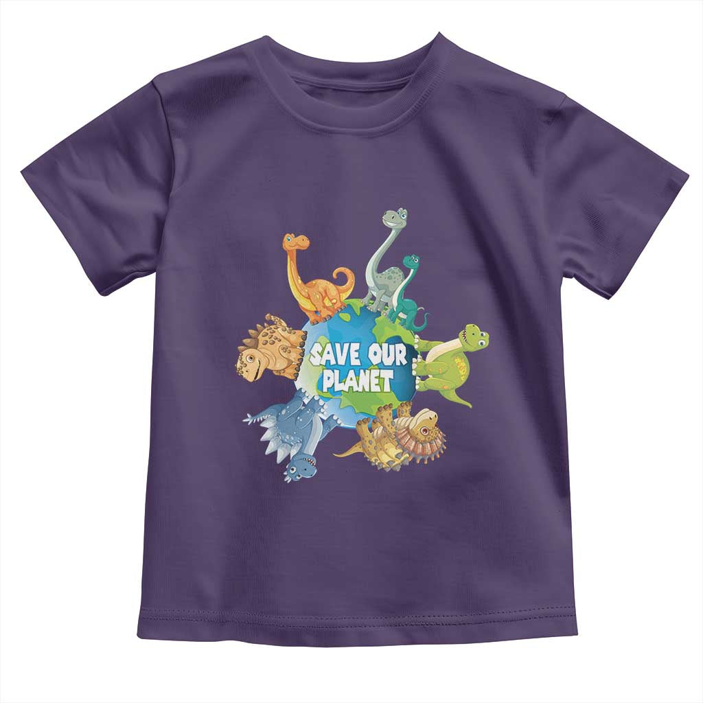 Earth Day Save Our Planet Toddler T Shirt Cute Dinosaurs Around World TS11 Purple Print Your Wear