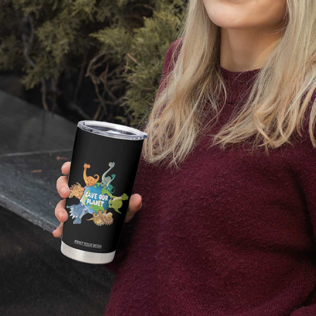 Earth Day Save Our Planet Tumbler Cup Cute Dinosaurs Around World TS11 Print Your Wear