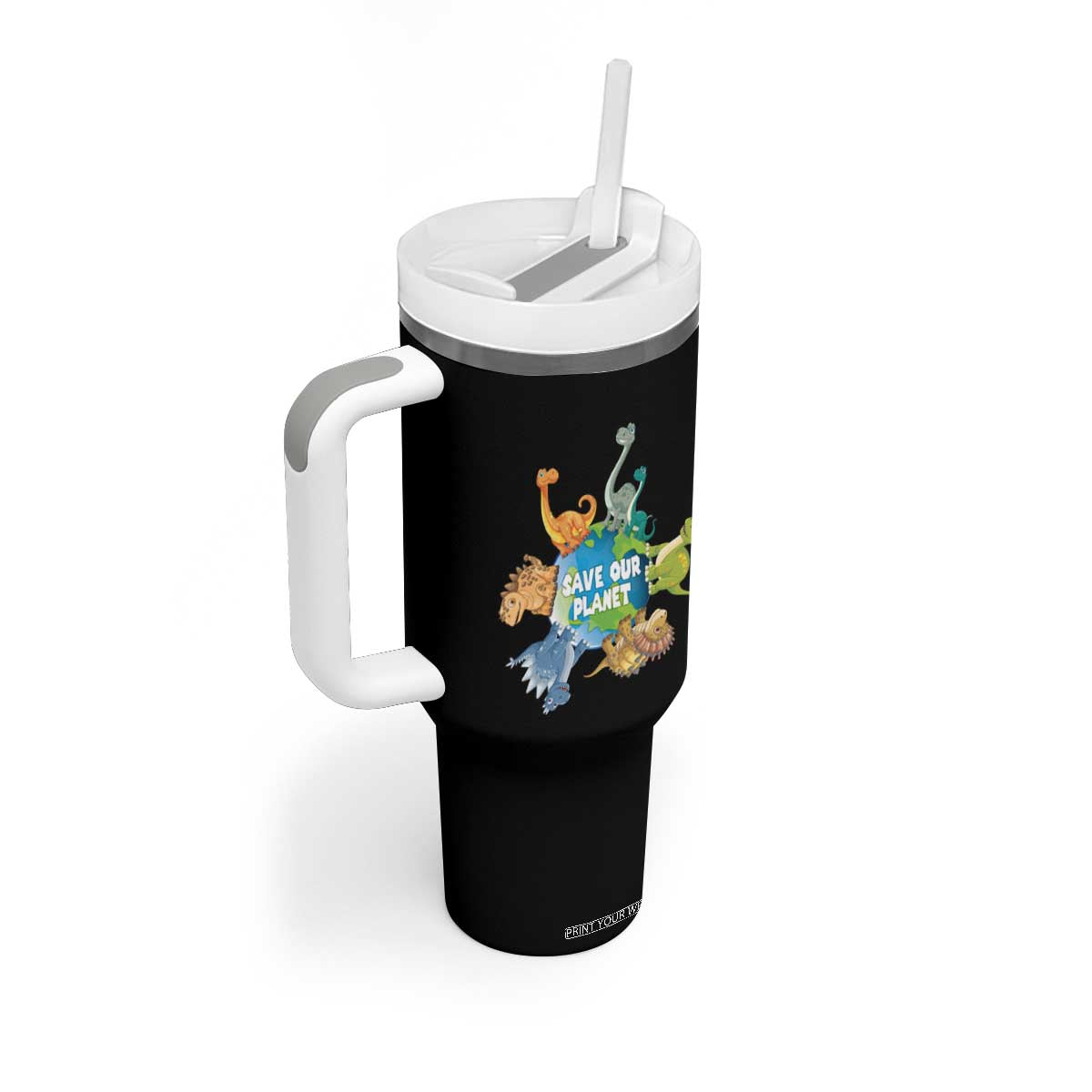 Earth Day Save Our Planet Tumbler With Handle Cute Dinosaurs Around World TS11 Print Your Wear